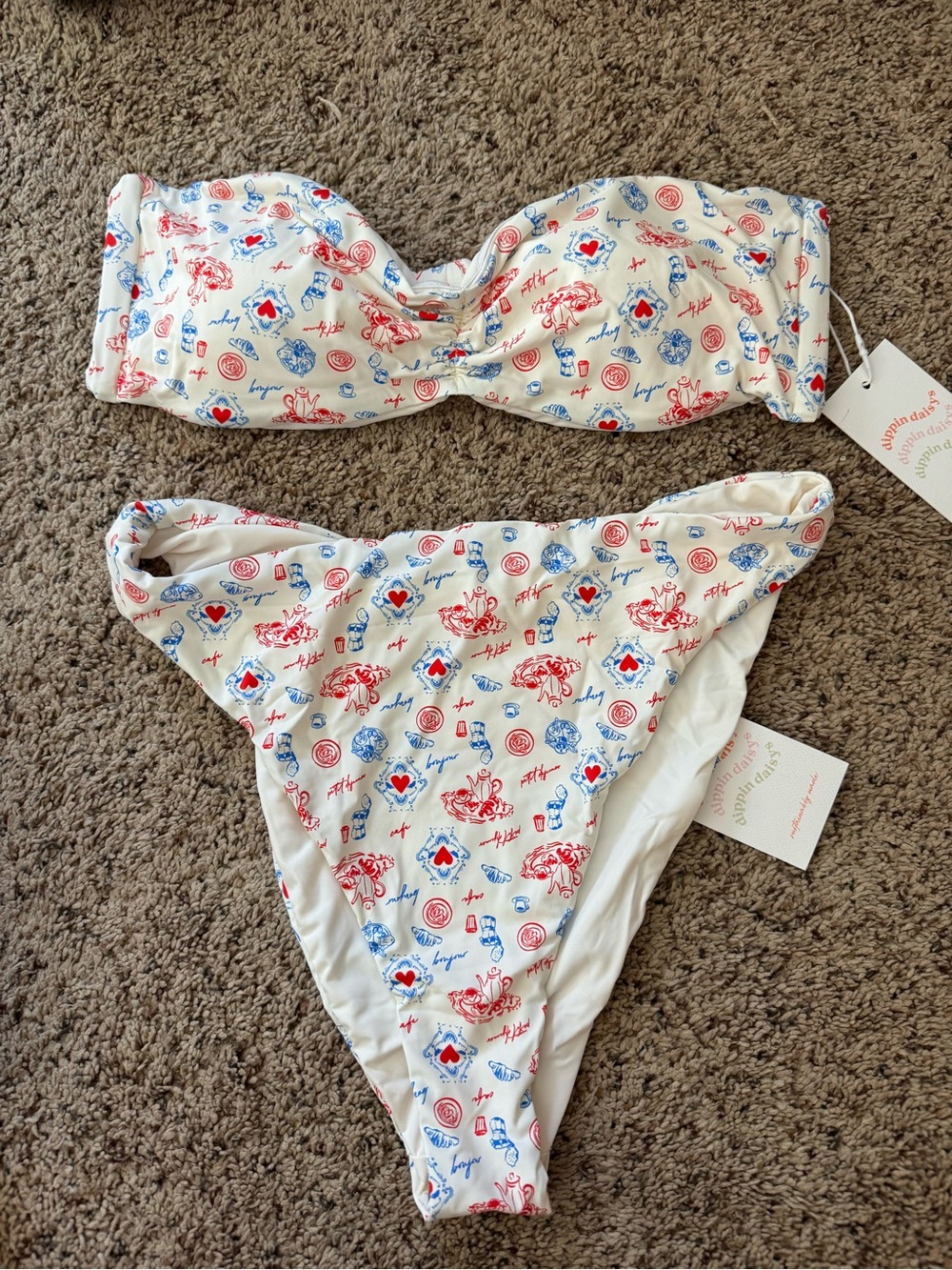 Dippin' Daisys White Swimwear Top with Black Logo Print